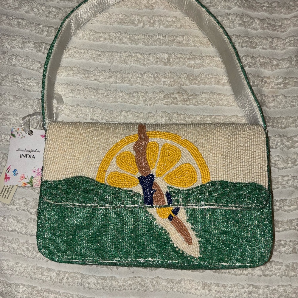 Handcrafted Beaded Bag with Lemon Design